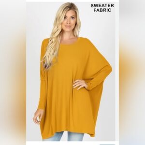 Zenana Outfitters Mustard Cozy Oversized Poncho Sweater Sizes: S–3X